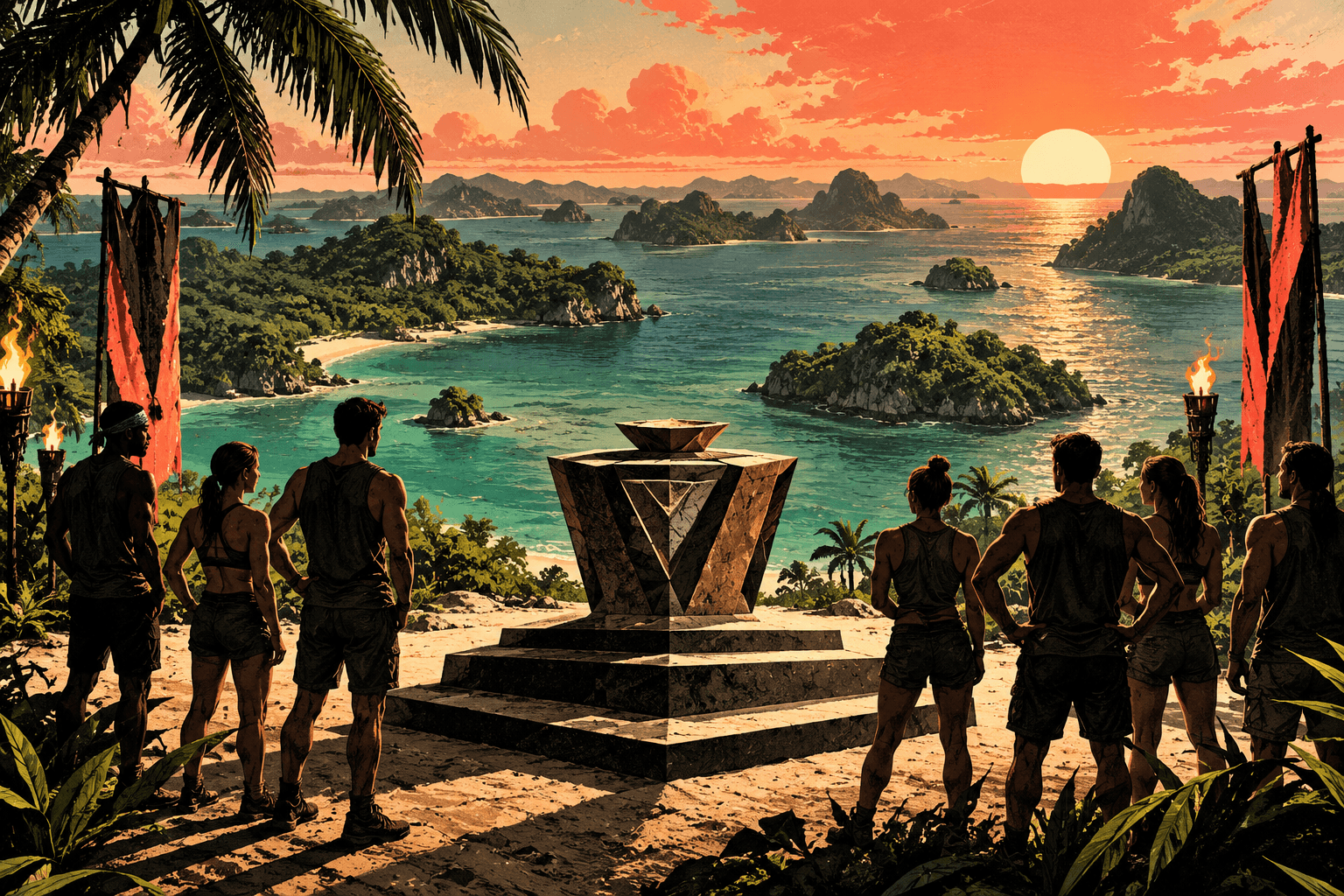 Original conceptual illustration of a tropical island competition podium