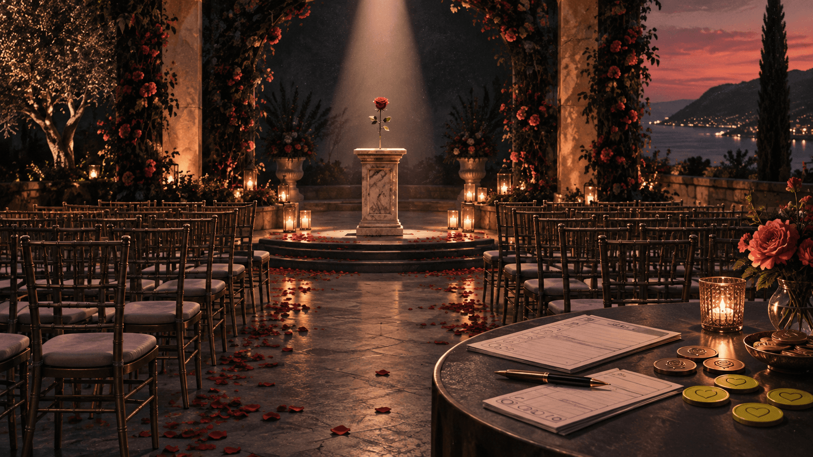 Romantic ceremony set with hidden prediction cards